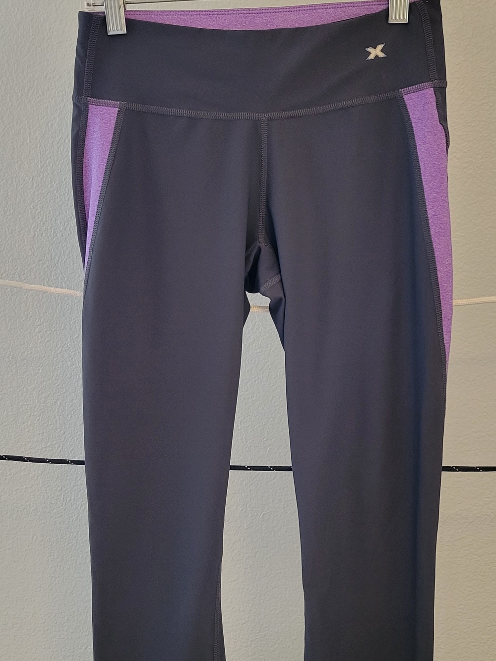 Xersion Black Leggings with Purple Trim